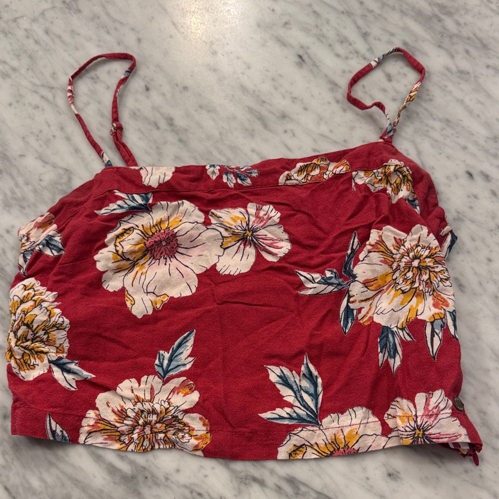 Roxy Girls Large Red Floral Kids Tank Top